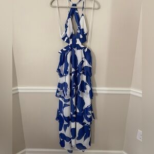 Express Blue and White Halter Dress